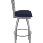 30-Inch Stainless Steel Swivel Bar Stool with Breeze Sapphire 2.5-Inch Cushion Seat, Ladder Back, and Single-Ring Base