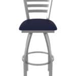 30-Inch Stainless Steel Swivel Bar Stool with Breeze Sapphire 2.5-Inch Cushion Seat, Ladder Back, and Single-Ring Base