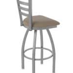 36-Inch Stainless Steel Swivel Bar Stool with Breeze Farro 2.5-Inch Cushion Seat, Ladder Back, and Single-Ring Base