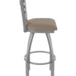 36-Inch Stainless Steel Swivel Bar Stool with Breeze Farro 2.5-Inch Cushion Seat, Ladder Back, and Single-Ring Base