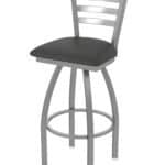 25-Inch Stainless Steel Swivel Counter Stool with Breeze Graphite 2.5-Inch Cushion Seat, Ladder Back, and Single-Ring Base