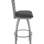 25-Inch Stainless Steel Swivel Counter Stool with Breeze Graphite 2.5-Inch Cushion Seat, Ladder Back, and Single-Ring Base