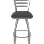 25-Inch Stainless Steel Swivel Counter Stool with Breeze Graphite 2.5-Inch Cushion Seat, Ladder Back, and Single-Ring Base