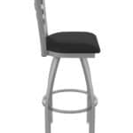 25-Inch Stainless Steel Swivel Counter Stool with Breeze Black 2.5-Inch Cushion Seat, Ladder Back, and Single-Ring Base