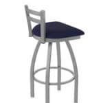 30-Inch Stainless Steel Swivel Bar Stool with Breeze Sapphire 2.5-Inch Cushion Seat, Low Ladder Back, and Single-Ring Base