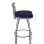 30-Inch Stainless Steel Swivel Bar Stool with Breeze Sapphire 2.5-Inch Cushion Seat, Low Ladder Back, and Single-Ring Base