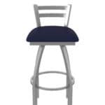30-Inch Stainless Steel Swivel Bar Stool with Breeze Sapphire 2.5-Inch Cushion Seat, Low Ladder Back, and Single-Ring Base
