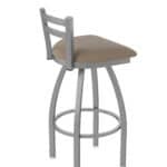 30-Inch Stainless Steel Swivel Bar Stool with Breeze Farro 2.5-Inch Cushion Seat, Low Ladder Back, and Single-Ring Base