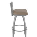 30-Inch Stainless Steel Swivel Bar Stool with Breeze Farro 2.5-Inch Cushion Seat, Low Ladder Back, and Single-Ring Base