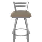 30-Inch Stainless Steel Swivel Bar Stool with Breeze Farro 2.5-Inch Cushion Seat, Low Ladder Back, and Single-Ring Base
