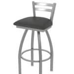 30-Inch Stainless Steel Swivel Bar Stool with Breeze Graphite 2.5-Inch Cushion Seat, Low Ladder Back, and Single-Ring Base 10 30-Inch Stainless Steel Swivel Bar Stool with Breeze Graphite 2.5-Inch Cushion Seat, Low Ladder Back, and Single-Ring Base