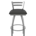 30-Inch Stainless Steel Swivel Bar Stool with Breeze Graphite 2.5-Inch Cushion Seat, Low Ladder Back, and Single-Ring Base 14 30-Inch Stainless Steel Swivel Bar Stool with Breeze Graphite 2.5-Inch Cushion Seat, Low Ladder Back, and Single-Ring Base