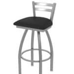 30-Inch Stainless Steel Swivel Bar Stool with Breeze Black 2.5-Inch Cushion Seat, Low Ladder Back, and Single-Ring Base