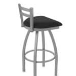 30-Inch Stainless Steel Swivel Bar Stool with Breeze Black 2.5-Inch Cushion Seat, Low Ladder Back, and Single-Ring Base