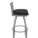 30-Inch Stainless Steel Swivel Bar Stool with Breeze Black 2.5-Inch Cushion Seat, Low Ladder Back, and Single-Ring Base
