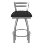 30-Inch Stainless Steel Swivel Bar Stool with Breeze Black 2.5-Inch Cushion Seat, Low Ladder Back, and Single-Ring Base