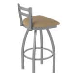 30-Inch Stainless Steel Swivel Bar Stool with Breeze Champagne 2.5-Inch Cushion Seat, Low Ladder Back, and Single-Ring Base