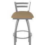 30-Inch Stainless Steel Swivel Bar Stool with Breeze Champagne 2.5-Inch Cushion Seat, Low Ladder Back, and Single-Ring Base