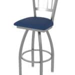 25-Inch Stainless Steel Swivel Counter Stool with Breeze Sapphire 2.5-Inch Cushion Seat, Jailhouse Back, and Single-Ring Base