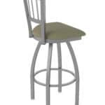 36-Inch Stainless Steel Swivel Bar Stool with Breeze Farro 2.5-Inch Cushion Seat, Jailhouse Back, and Single-Ring Base