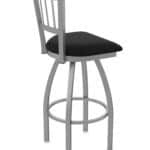 30-Inch Stainless Steel Swivel Bar Stool with Breeze Black 2.5-Inch Cushion Seat, Jailhouse Back, and Single-Ring Base