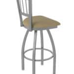 36-Inch Stainless Steel Swivel Bar Stool with Breeze Champagne 2.5-Inch Cushion Seat, Jailhouse Back, and Single-Ring Base