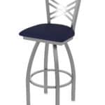 30-Inch Stainless Steel Swivel Bar Stool with Breeze Sapphire 2.5-Inch Cushion Seat, Cross Back, and Single-Ring Base