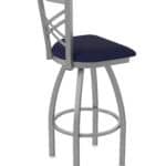 30-Inch Stainless Steel Swivel Bar Stool with Breeze Sapphire 2.5-Inch Cushion Seat, Cross Back, and Single-Ring Base