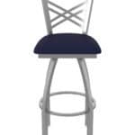 30-Inch Stainless Steel Swivel Bar Stool with Breeze Sapphire 2.5-Inch Cushion Seat, Cross Back, and Single-Ring Base
