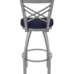 30-Inch Stainless Steel Swivel Bar Stool with Breeze Sapphire 2.5-Inch Cushion Seat, Cross Back, and Single-Ring Base