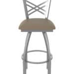 25-Inch Stainless Steel Swivel Counter Stool with Breeze Farro 2.5-Inch Cushion Seat, Cross Back, and Single-Ring Base