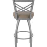25-Inch Stainless Steel Swivel Counter Stool with Breeze Farro 2.5-Inch Cushion Seat, Cross Back, and Single-Ring Base