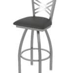 30-Inch Stainless Steel Swivel Bar Stool with Breeze Graphite 2.5-Inch Cushion Seat, Cross Back, and Single-Ring Base 10 30-Inch Stainless Steel Swivel Bar Stool with Breeze Graphite 2.5-Inch Cushion Seat, Cross Back, and Single-Ring Base
