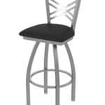 36-Inch Stainless Steel Swivel Bar Stool with Breeze Black 2.5-Inch Cushion Seat, Cross Back, and Single-Ring Base