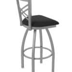 36-Inch Stainless Steel Swivel Bar Stool with Breeze Black 2.5-Inch Cushion Seat, Cross Back, and Single-Ring Base