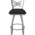 36-Inch Stainless Steel Swivel Bar Stool with Breeze Black 2.5-Inch Cushion Seat, Cross Back, and Single-Ring Base