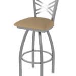 30-Inch Stainless Steel Swivel Bar Stool with Breeze Champagne 2.5-Inch Cushion Seat, Cross Back, and Single-Ring Base