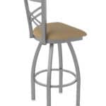 30-Inch Stainless Steel Swivel Bar Stool with Breeze Champagne 2.5-Inch Cushion Seat, Cross Back, and Single-Ring Base