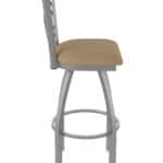 30-Inch Stainless Steel Swivel Bar Stool with Breeze Champagne 2.5-Inch Cushion Seat, Cross Back, and Single-Ring Base