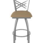 30-Inch Stainless Steel Swivel Bar Stool with Breeze Champagne 2.5-Inch Cushion Seat, Cross Back, and Single-Ring Base
