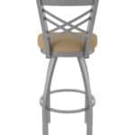 30-Inch Stainless Steel Swivel Bar Stool with Breeze Champagne 2.5-Inch Cushion Seat, Cross Back, and Single-Ring Base