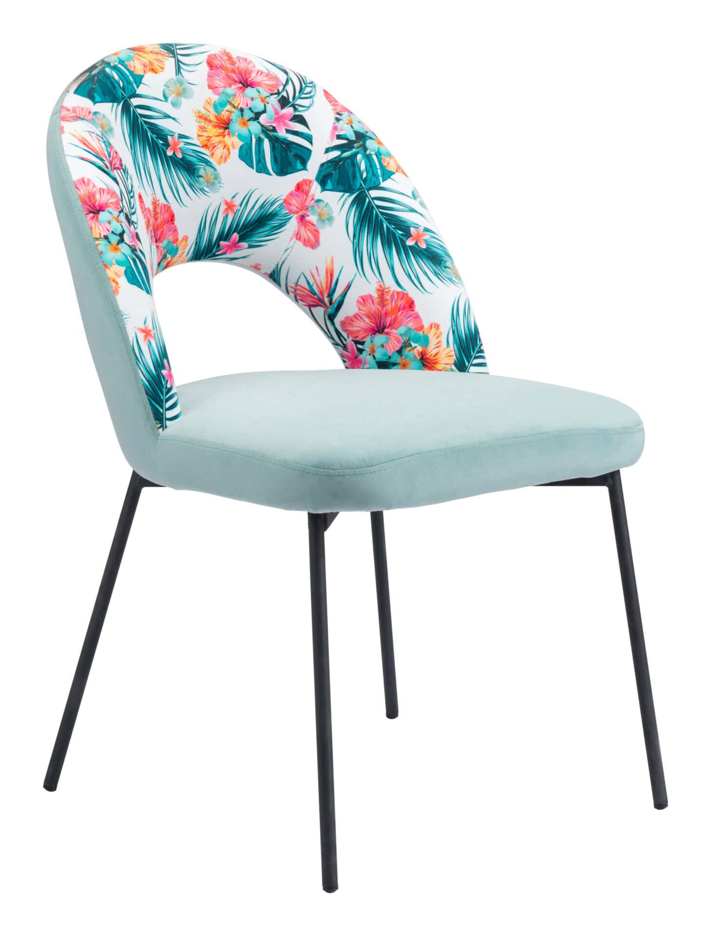 Modern Velvet Dining Chair with Printed Fabric and Steel Frame (Set of 2) 4 Modern Velvet Dining Chair with Printed Fabric and Steel Frame (Set of 2) - Image 4