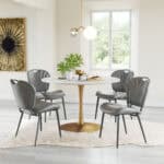Vintage Gray Tufted Faux Leather Dining Chairs with Steel Frame (Set of 2)