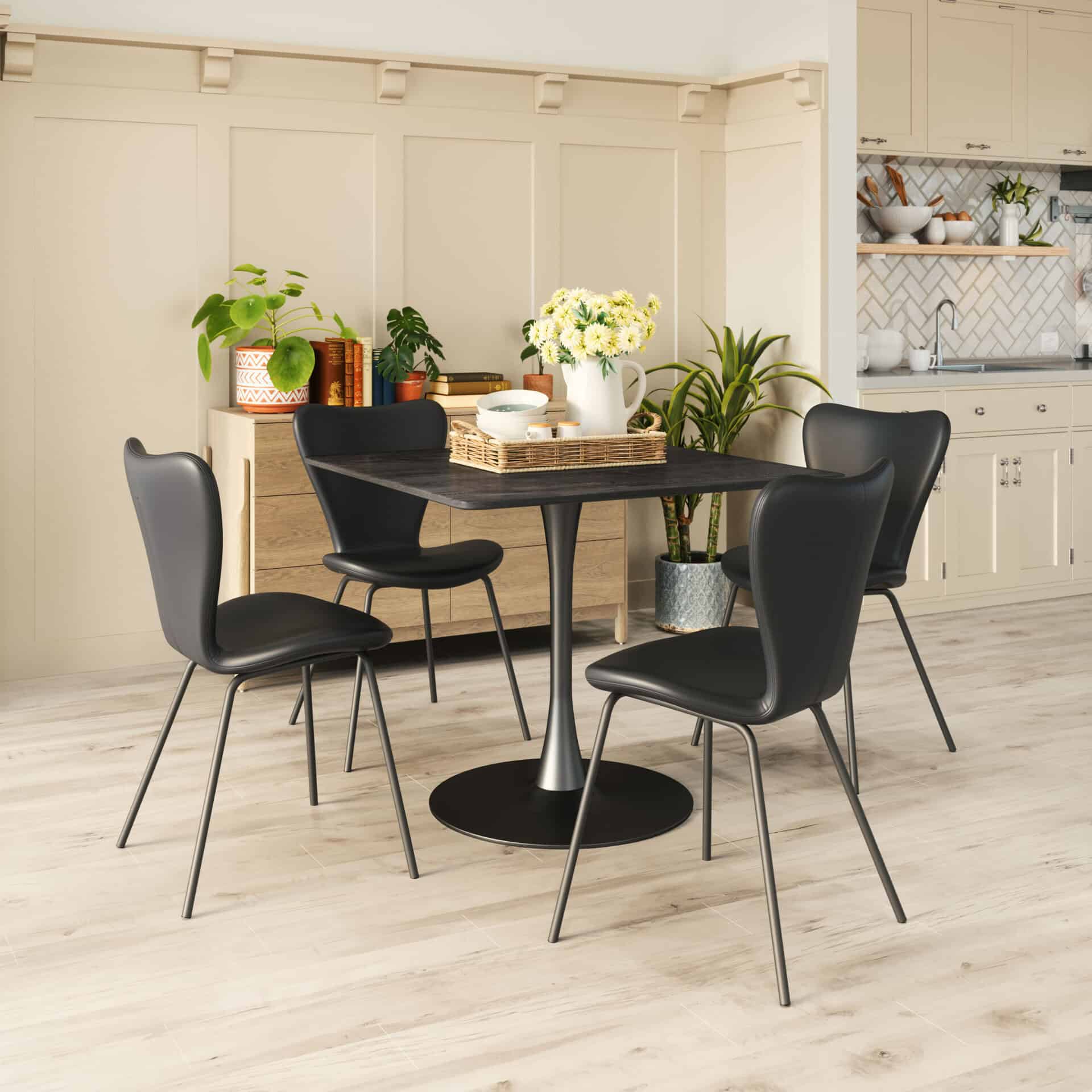 Mid-Century Modern Black Faux Leather Dining Chairs (Set of 2) 1 Mid-Century Modern Black Faux Leather Dining Chairs (Set of 2)