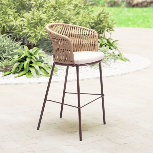 Outdoor Modern Barstool with Cushions and Steel Frame (Set of 2)