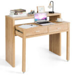 Natural Extendable Computer Desk with Storage Drawers and Shelf 11 Natural Extendable Computer Desk with Storage Drawers and Shelf