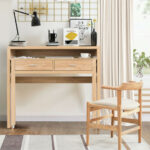 Natural Extendable Computer Desk with Storage Drawers and Shelf 8 Natural Extendable Computer Desk with Storage Drawers and Shelf