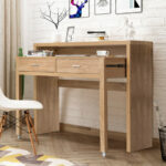 Natural Extendable Computer Desk with Storage Drawers and Shelf 13 Natural Extendable Computer Desk with Storage Drawers and Shelf