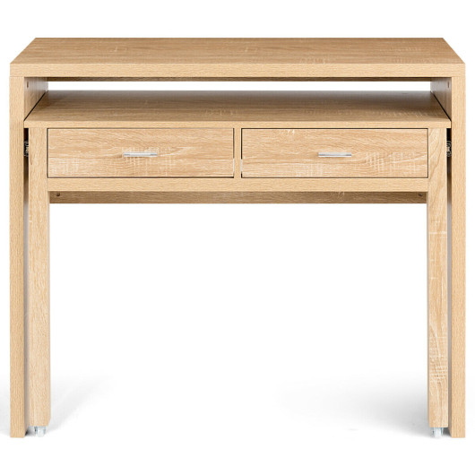 Natural Extendable Computer Desk with Storage Drawers and Shelf 7 Natural Extendable Computer Desk with Storage Drawers and Shelf - Image 7