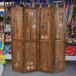 Rustic Pegboard Room Divider with Solid Wood Frame (4-Panel)